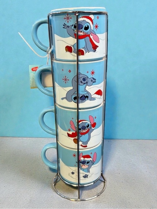 Other - DISNEY LILO & STITCH HOLIDAY STACKABLE MUG SET WITH STAND — SET OF 4 — NWT